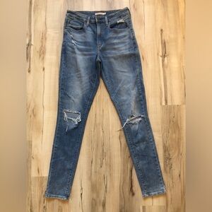 Levi's 721 High Rise Skinny Jeans W30 L32 Distressed Stretch Blue Denim